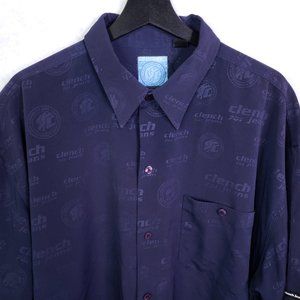 Vtg Clench Jeans 701 Men's XL Navy Blue Spellout Logo Button Up Shirt Y2K
